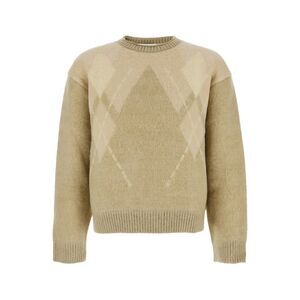 Coor Men Beige Crewneck Sweater With All-Over Argyle Motif In Wool Blend Man